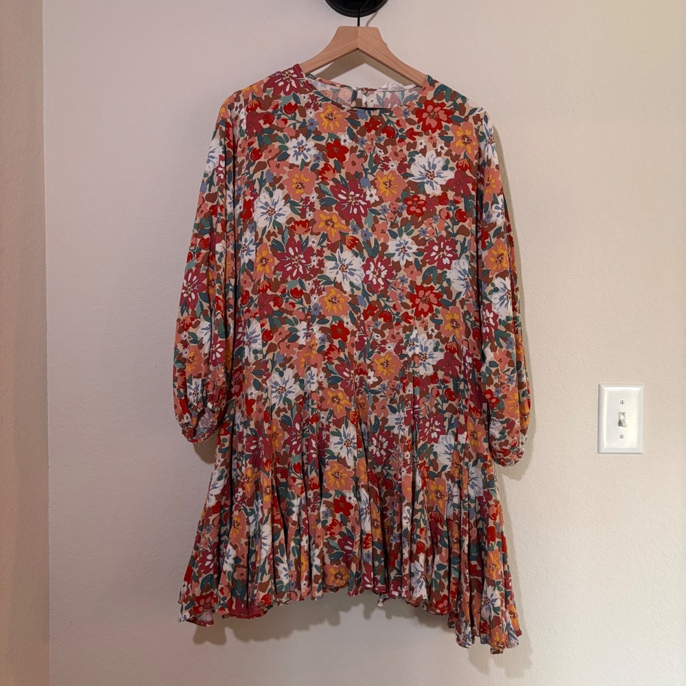 Storia Mini Dress Floral Large Long Sleeve Multi Color Cottagecore Boho